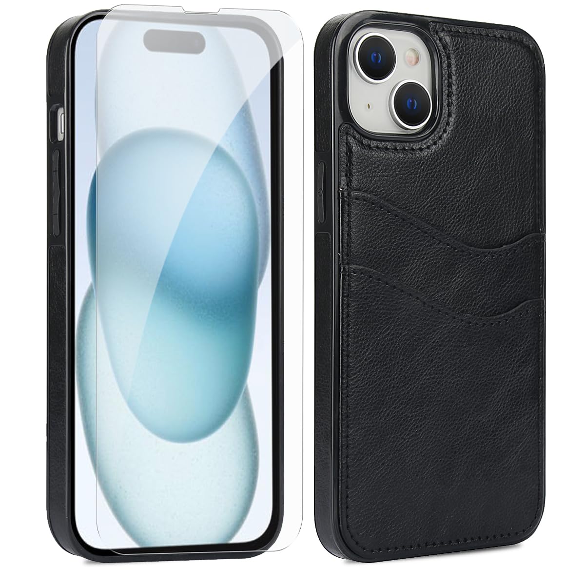 iPhone15Plus 256GB ガラスフィルム＋カード背面ケース付き Amazon.co.jp: JSCOMYAP iPhone 15 Plus 用ケース PUレザー ICカード